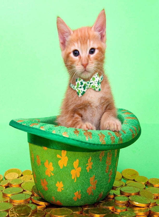 وولاين مجموعة من 4 أطواق للقطط من والين، بتصميمات عيد القديس باتريك وعيد الفصح، مزينة بفيونكة وجرس، بنقوش برسيم وأرنب وبيضة، مع آلية أمان قابلة للتعديل، مناسبة للقطط والجراء الصغيرة. - Image 4