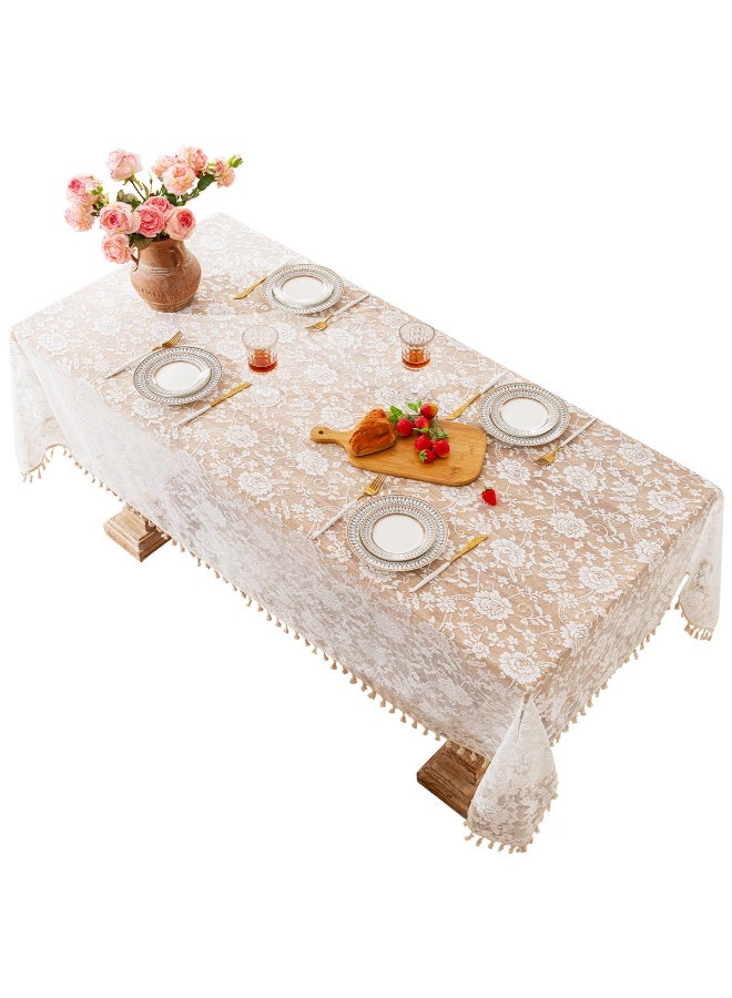 سكينة مفرش طاولة دانتيل أبيض، مفرش دانتيل مستطيل، مفرش دانتيل كلاسيكي للمناسبات، مفرش دانتيل مزخرف لحفلات الزفاف والعشاء والديكور المنزلي - Image 5