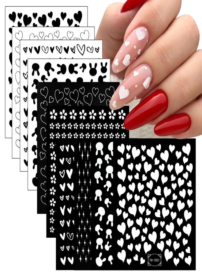 Lifextol 10 Sheets Black Heart Nail Stickers, 3D Nail Stickers Nail Decals for Nail decorations, Star Nail Stickers for Nail Art, White Spring Nail Stickers Flower Nail Decals for Nail Art - Image 1
