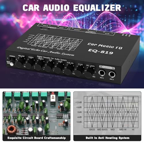 Suacopzar EQ-819 Car Audio Equalizer, Car Equalizer Car Audio Car EQ with Karaoke Funtion Mic Input, acualizador Digital Equalizer car Audio car Amplifier equalizers with Aux Input/EQ Tuning/Echo - Image 5