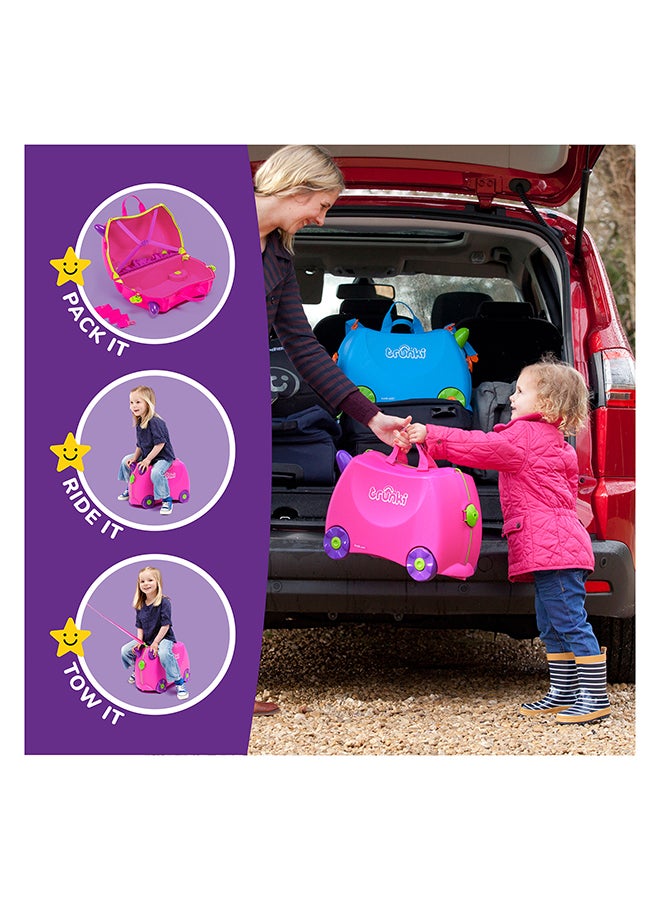 Trunki Trixie Pink Ride-On Suitcase for Kids, Carry-On Cabin Luggage with Wheels, Tow Strap, Storage Compartments and Travel Toy for Toddlers - Image 4