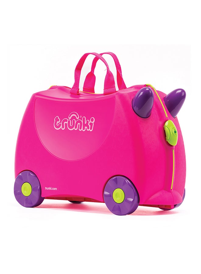 Trunki Trixie Pink Ride-On Suitcase for Kids, Carry-On Cabin Luggage with Wheels, Tow Strap, Storage Compartments and Travel Toy for Toddlers - Image 1