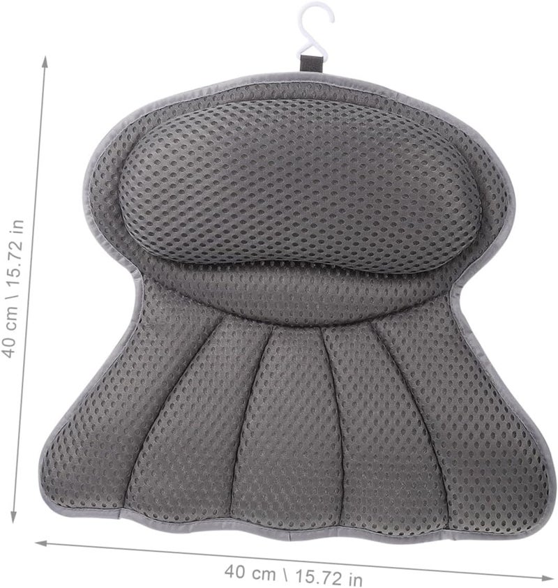 4d Mesh Tub Pillow with 6 Suction Cups, Grey Spa Bath Cushion for Bathtub Soaking and Relaxation, Non-Slip Bathroom Pillow for Adults - Image 2