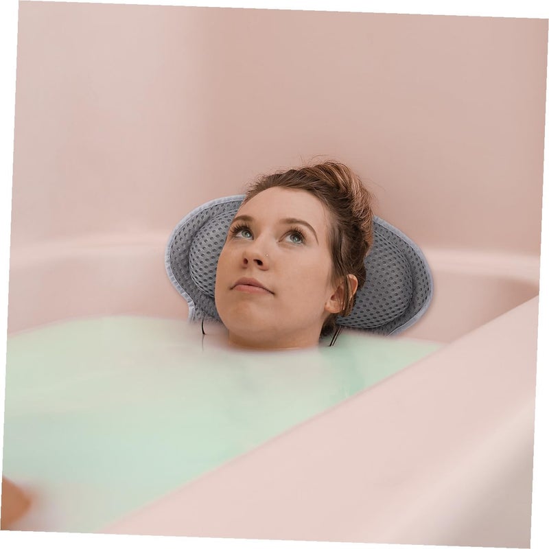 4d Mesh Tub Pillow with 6 Suction Cups, Grey Spa Bath Cushion for Bathtub Soaking and Relaxation, Non-Slip Bathroom Pillow for Adults - Image 4