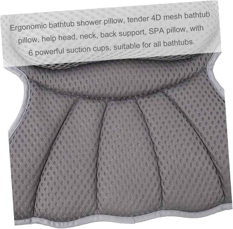 4d Mesh Tub Pillow with 6 Suction Cups, Grey Spa Bath Cushion for Bathtub Soaking and Relaxation, Non-Slip Bathroom Pillow for Adults - Image 3