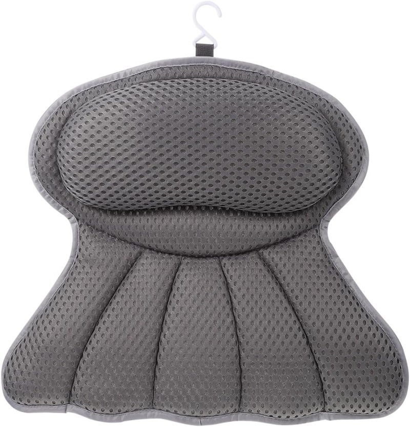 4d Mesh Tub Pillow with 6 Suction Cups, Grey Spa Bath Cushion for Bathtub Soaking and Relaxation, Non-Slip Bathroom Pillow for Adults - Image 1