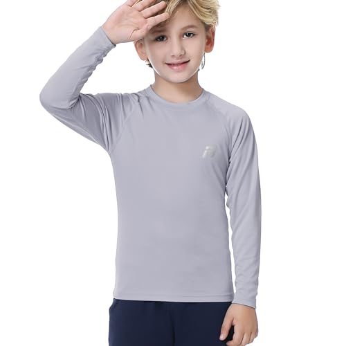 MEETWEE Children's Base Layer Boys Long Sleeve Shirt Quick Dry Kids Thermal Long Underwear,UPF50+ Boy Rash Guard Shirts Grey - Image 5
