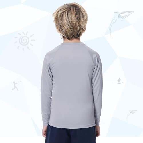 MEETWEE Children's Base Layer Boys Long Sleeve Shirt Quick Dry Kids Thermal Long Underwear,UPF50+ Boy Rash Guard Shirts Grey - Image 4