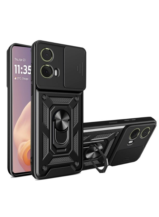 موتورولا G85 5G الهاتف المحمول حالة ، انزلاق الكاميرا عدسة الغطاء ، 360 درجة قوس الدورية خاتم ، ودعم المغناطيسي سيارة الهاتف المحمول حالة صدمة الأسود - Image 1