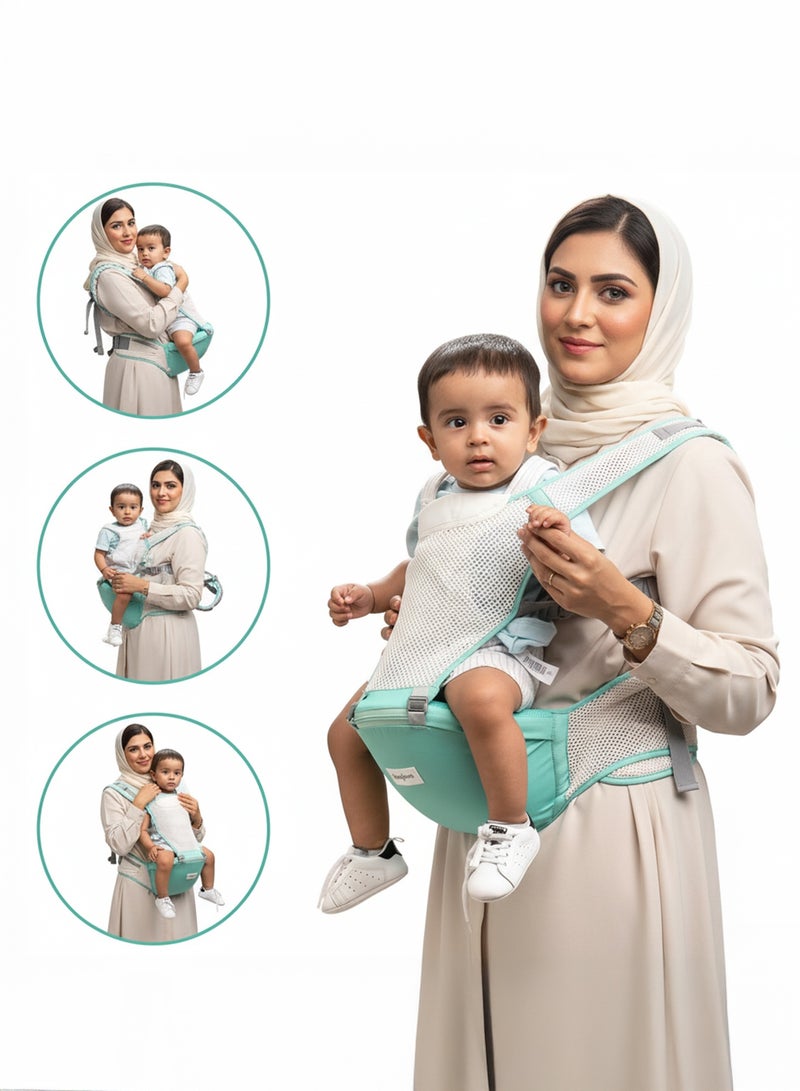 Baybee Flownest Baby Carrier for 0 to 3 Years Baby | Adjustable Baby Carry Bag with 6 Carrying Positions, Breathable Mesh Fabric & Back Support | 30° Inclined Non-Slip Padded Hip Seat Baby Carrier for Newborn| Kangaroo Bags for Toddlers Green - Image 1
