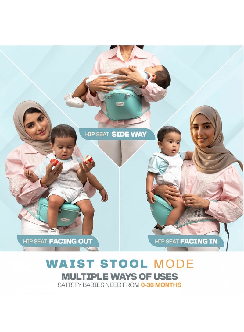 Baybee Flownest Baby Carrier for 0 to 3 Years Baby | Adjustable Baby Carry Bag with 6 Carrying Positions, Breathable Mesh Fabric & Back Support | 30° Inclined Non-Slip Padded Hip Seat Baby Carrier for Newborn| Kangaroo Bags for Toddlers Green - Image 4