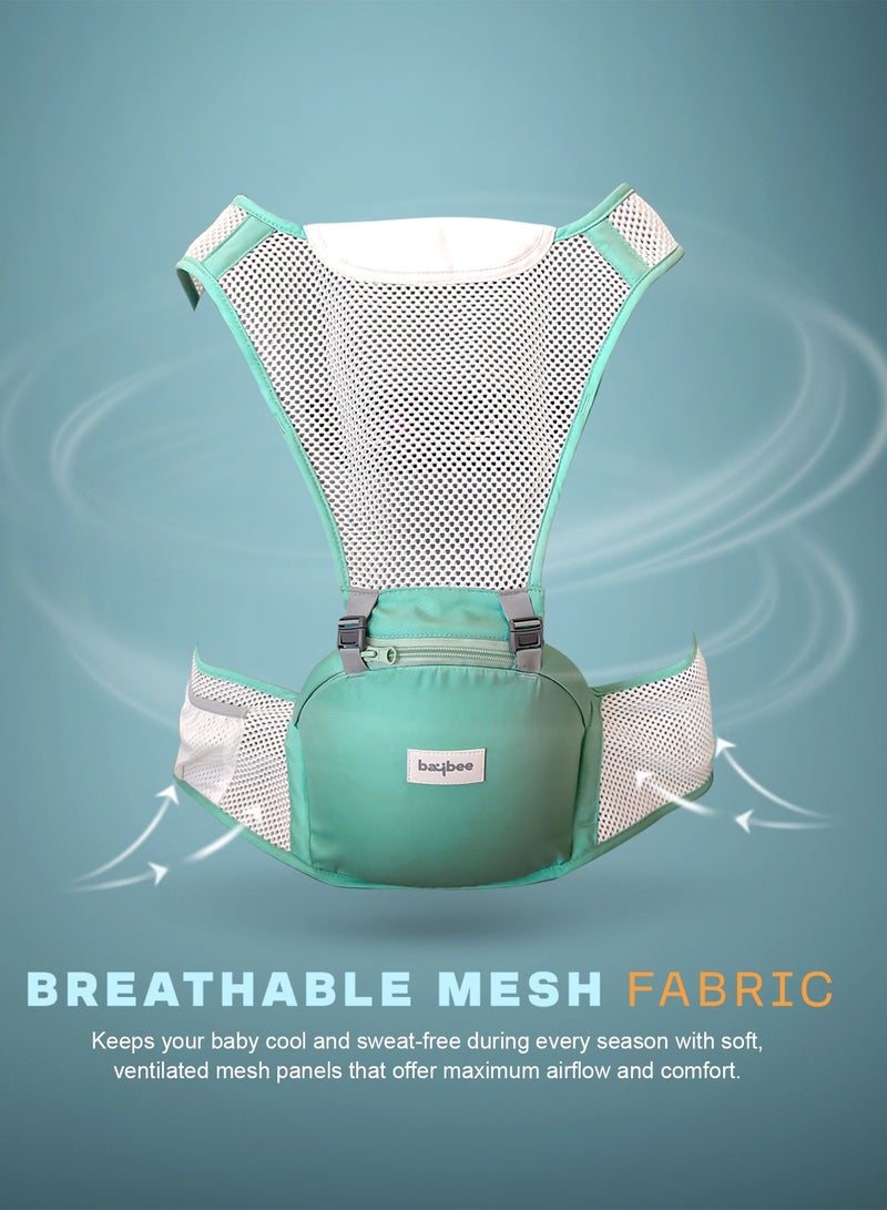 Baybee Flownest Baby Carrier for 0 to 3 Years Baby | Adjustable Baby Carry Bag with 6 Carrying Positions, Breathable Mesh Fabric & Back Support | 30° Inclined Non-Slip Padded Hip Seat Baby Carrier for Newborn| Kangaroo Bags for Toddlers Green - Image 5