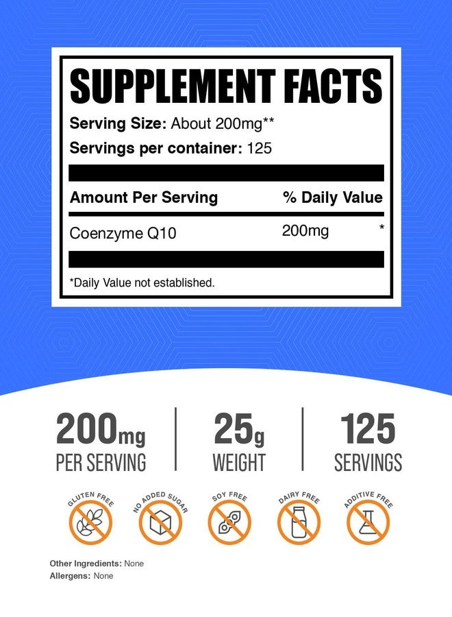 BulkSupplements.com Coenzyme Q10 Powder - Coenzyme Q10 200mg Supplement, Nutritional Supplement - Gluten Free, 200mg per Serving, 25g (0.88 oz) (Pack of 1) - Image 2