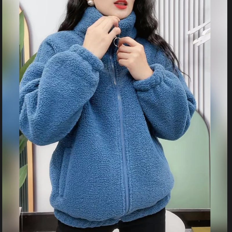 2023 Winter Fleece-Lined And Thickened Jacket Warm Clothing For Women Age-Reducing Loose-Fit Slimming Top Crew Neck Design Creamy-white  - Image 2