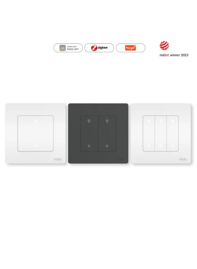 مويس مفتاح تعتيم ذكي MOES Zigbee – 2 زر (رمادي) مع زر ضغط دائري | وحدة تحكم ذكيّة لمشاهد الإضاءة، يعمل مع Tuya وSmart Life، ويتطلب Zigbee Hub - Image 2