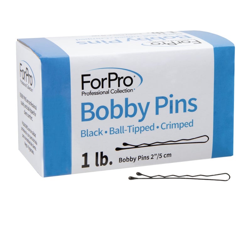 ForPro Professional Collection Bobby Pins (400-Count Approx), Black, 2" L, Ball-Tipped, Crimped, Non-Slip, Non-Damaging, 1 Lb. - Image 1