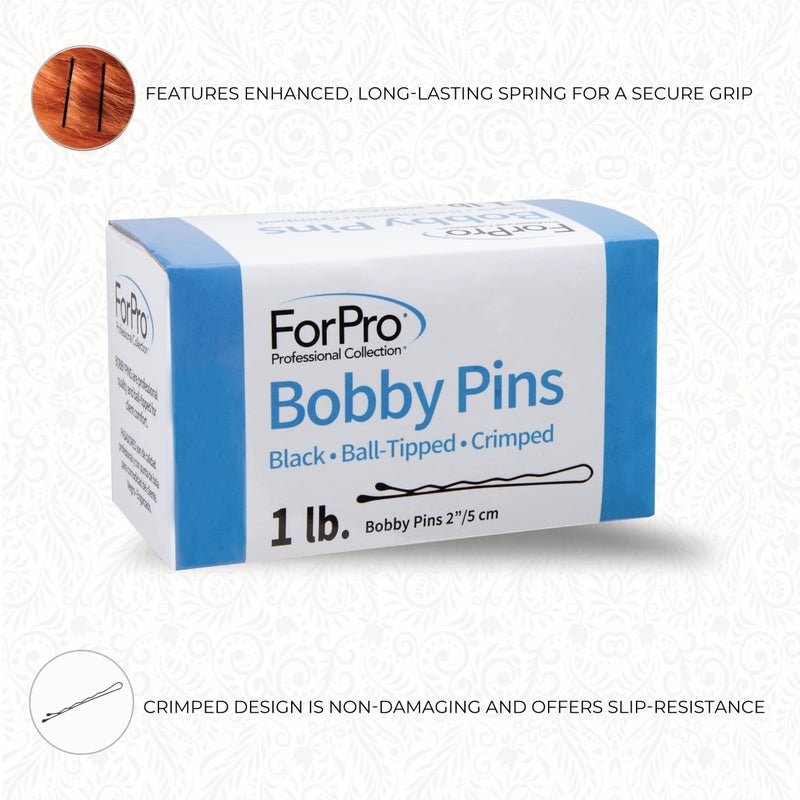 ForPro Professional Collection Bobby Pins (400-Count Approx), Black, 2" L, Ball-Tipped, Crimped, Non-Slip, Non-Damaging, 1 Lb. - Image 5