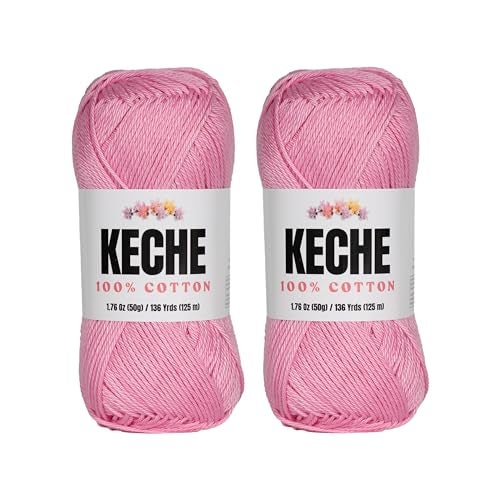 KECHE Cotton Yarn - 100% Cotton Yarn for Crocheting and Knitting, Mercerized Cotton Amigurumi Yarn Fine-Sport 2 1.76 oz (50g) / 136 Yrds (125 m) 2 Skeins - Baby Pink - Image 1