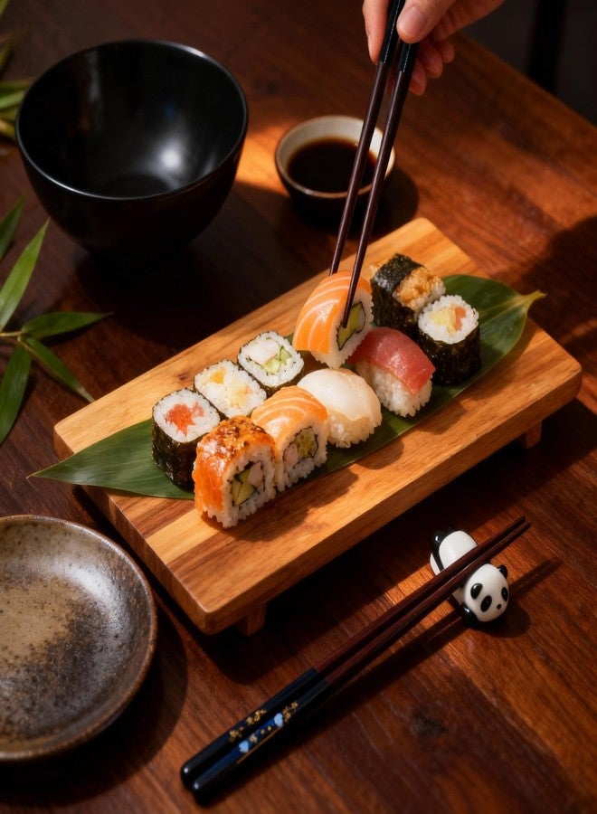 Kenpal Wooden Japanese Chopsticks with Ceramic Panda Holders - 9-Inch Elegant Reusable Chopsticks Gift Set for Sushi Lovers Couples (Black-Black) - Image 5