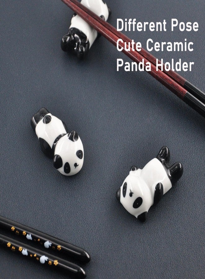 Kenpal Wooden Japanese Chopsticks with Ceramic Panda Holders - 9-Inch Elegant Reusable Chopsticks Gift Set for Sushi Lovers Couples (Black-Black) - Image 3
