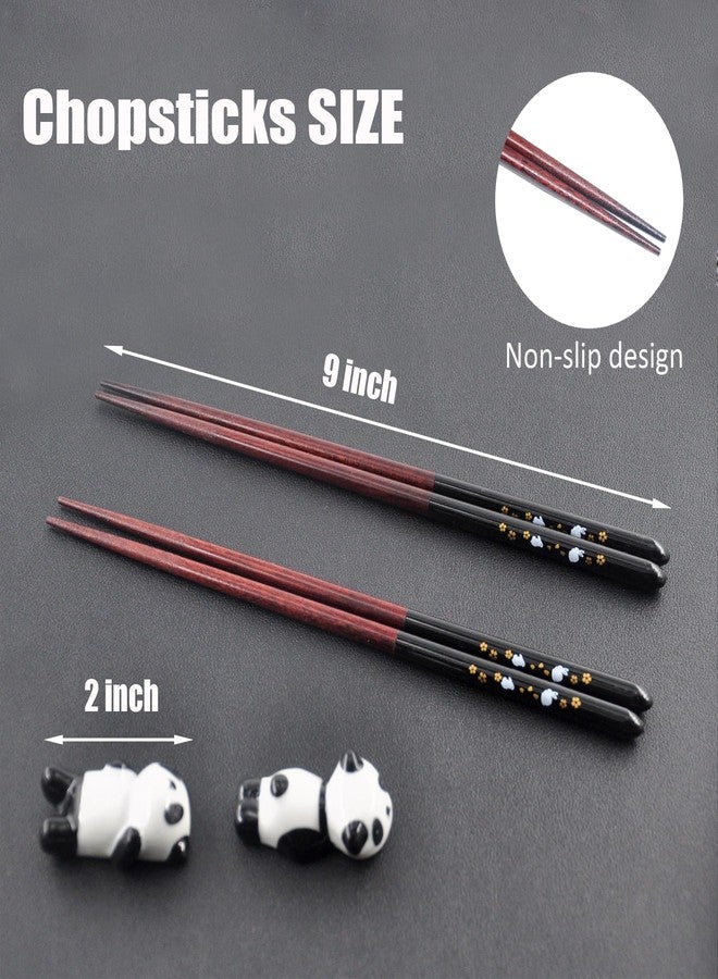 Kenpal Wooden Japanese Chopsticks with Ceramic Panda Holders - 9-Inch Elegant Reusable Chopsticks Gift Set for Sushi Lovers Couples (Black-Black) - Image 4