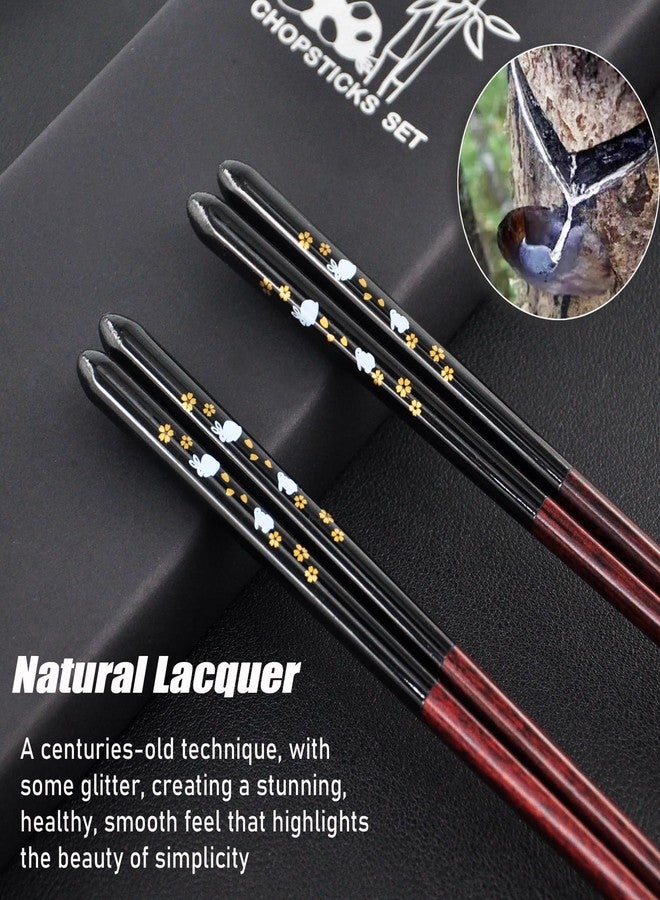 Kenpal Wooden Japanese Chopsticks with Ceramic Panda Holders - 9-Inch Elegant Reusable Chopsticks Gift Set for Sushi Lovers Couples (Black-Black) - Image 2