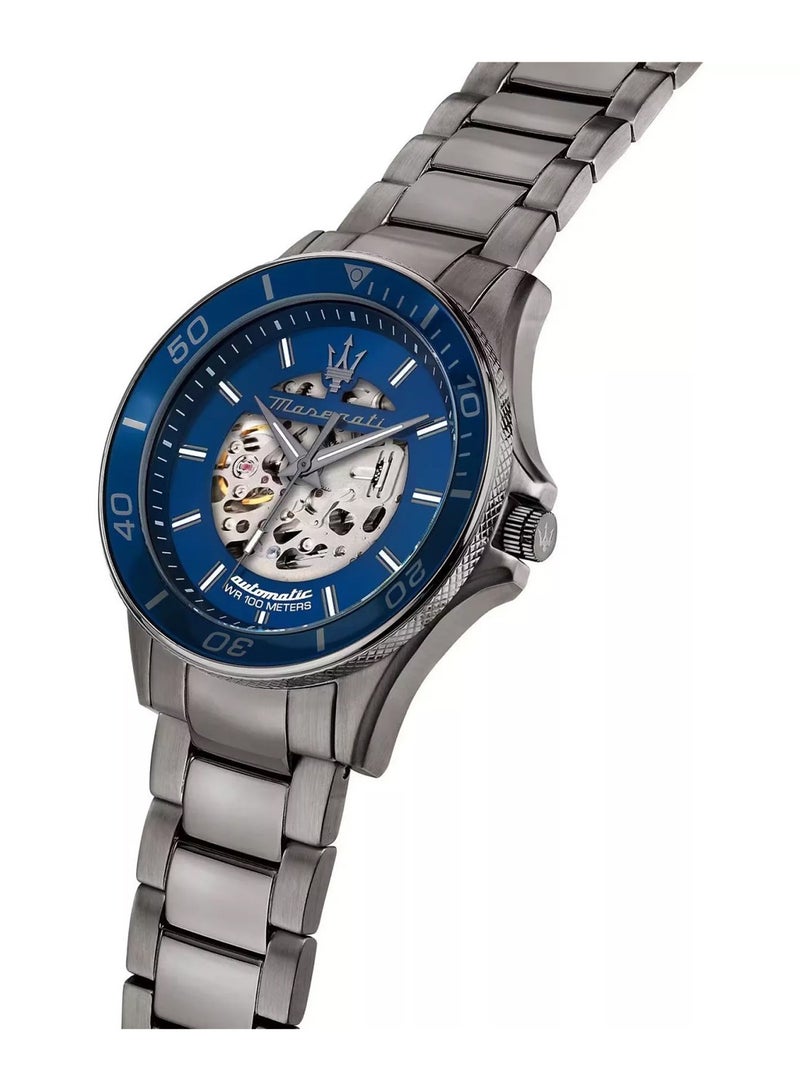 Maserati ساعة سفيدا أوتوماتيكية رمادية من الفولاذ المقاوم للصدأ بقرص أزرق R8823140015 - 44 مم - Image 3