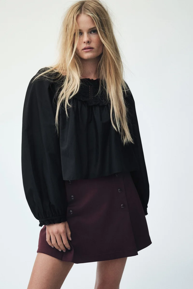 H&M Lace-trimmed cotton blouse