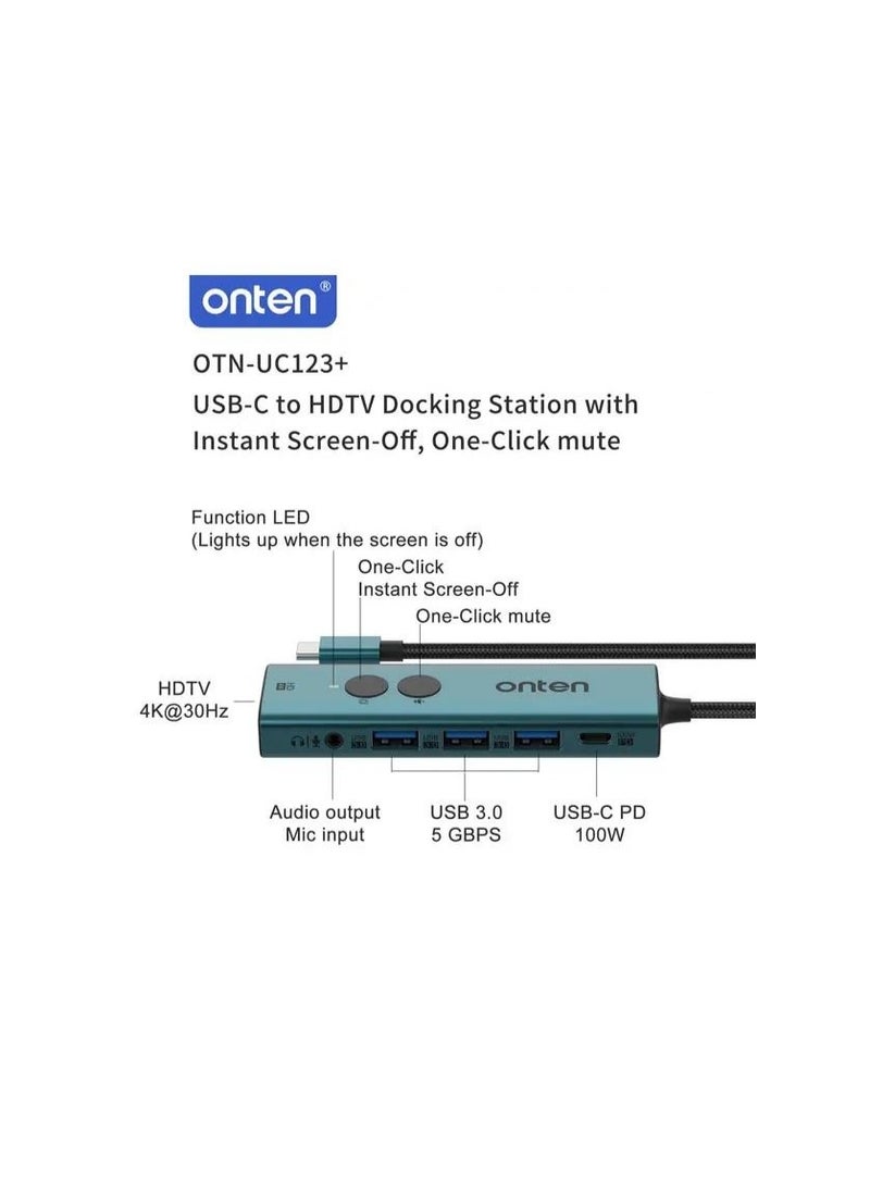 onten Onten UC123+ USB-C/Type-C to HDTV Multi-Function Docking Station with Screen Lock Button, Length: 1.5m  - Image 3