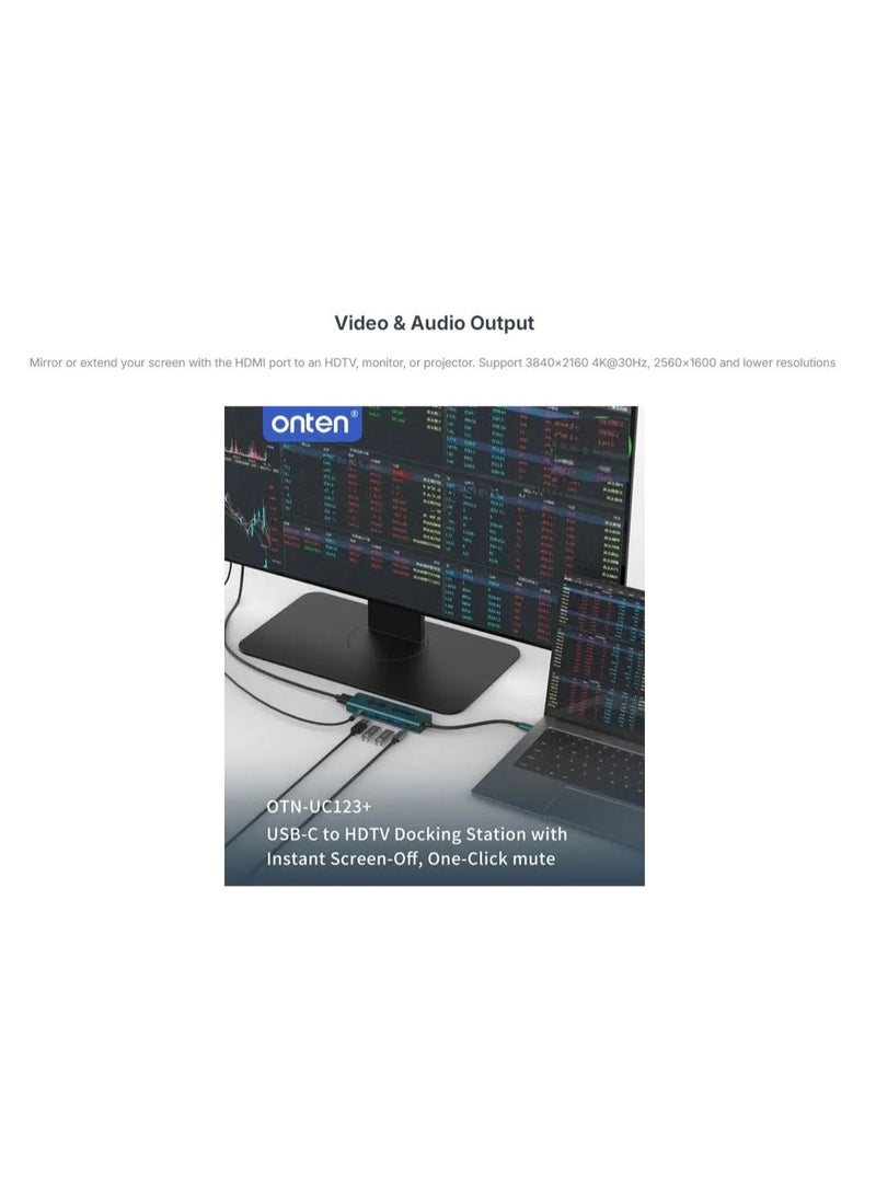 onten Onten UC123+ USB-C/Type-C to HDTV Multi-Function Docking Station with Screen Lock Button, Length: 1.5m  - Image 2