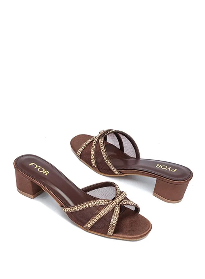 Fyor  Stylish Taped-Crystal Mesh Block Heel MY 394 for Women | Best Price UAE
