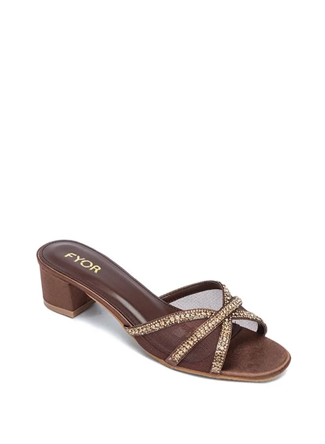 FYOR Stylish Taped-Crystal Mesh Block Heel MY 394