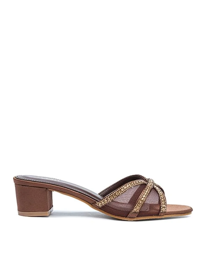 FYOR Stylish Taped-Crystal Mesh Block Heel MY 394