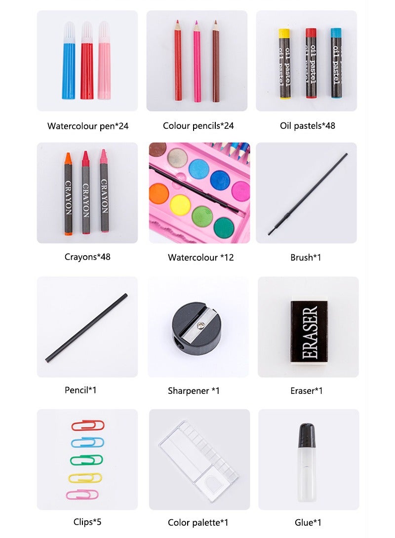 CAYGA 168 PCS Art Supplies, Drawing Art Kit for Kids Adults Art Set with Oil Pastels, Crayons, Colored Pencils, Watercolor Pens Gift for Girls Boys Artist,Pink - Image 2