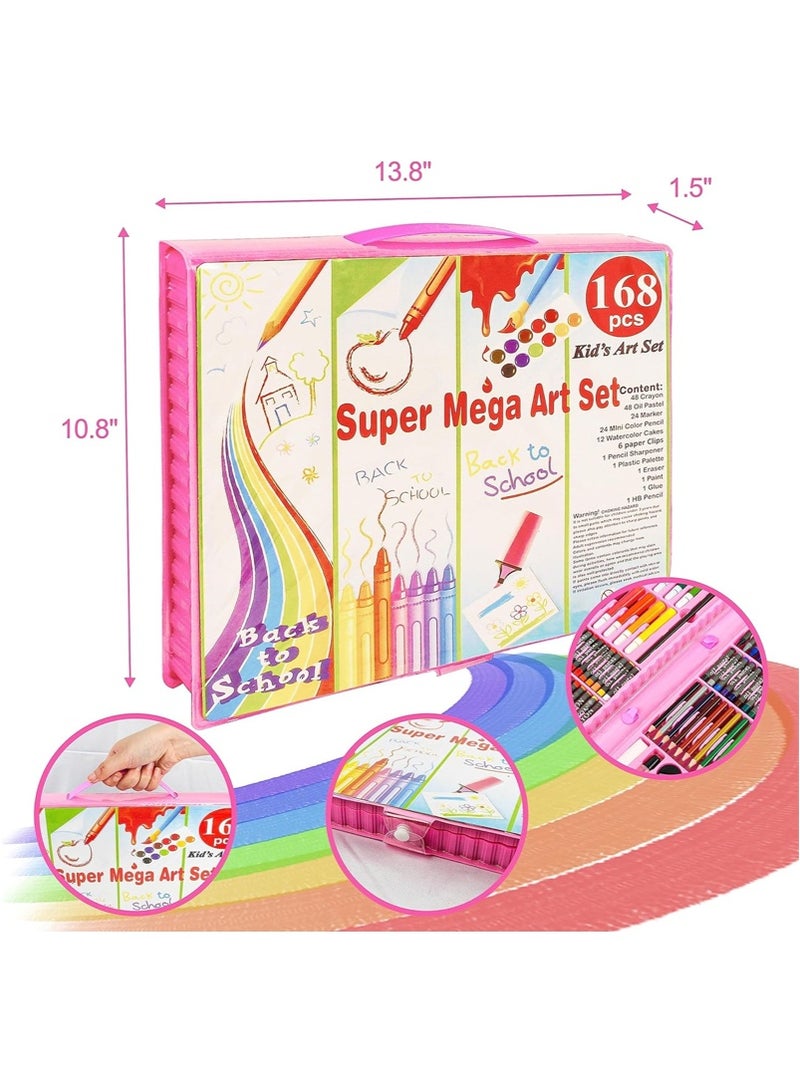 CAYGA 168 PCS Art Supplies, Drawing Art Kit for Kids Adults Art Set with Oil Pastels, Crayons, Colored Pencils, Watercolor Pens Gift for Girls Boys Artist,Pink - Image 4