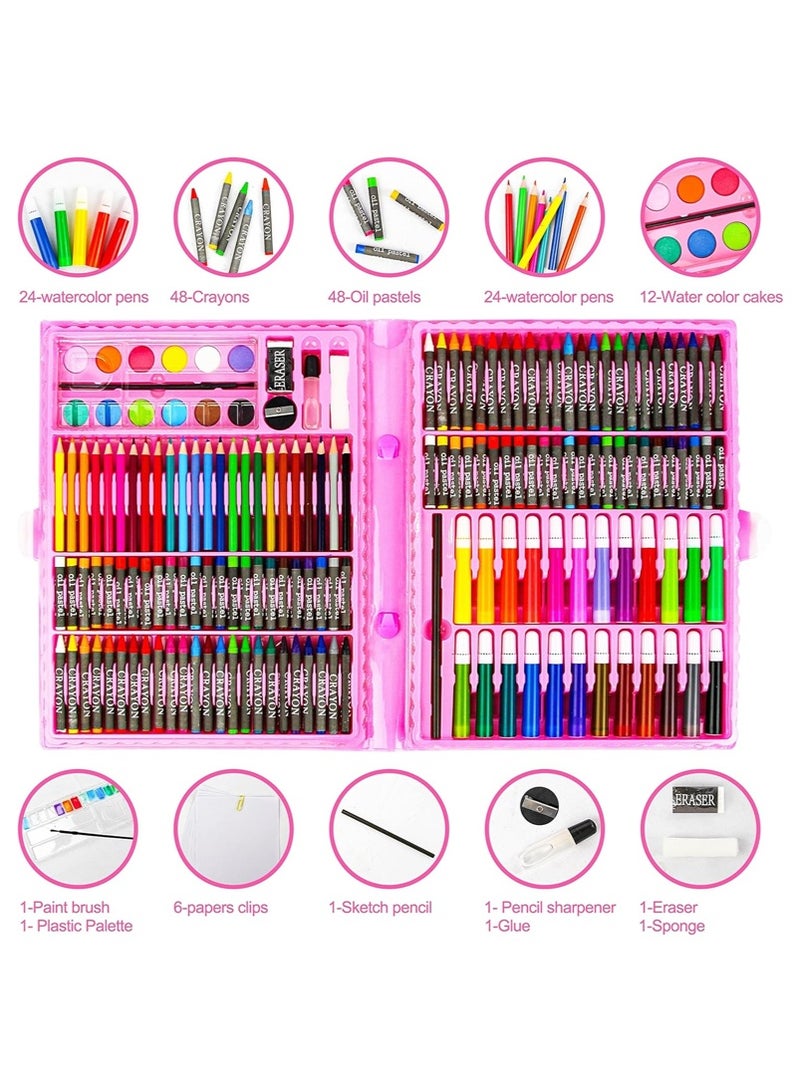 CAYGA 168 PCS Art Supplies, Drawing Art Kit for Kids Adults Art Set with Oil Pastels, Crayons, Colored Pencils, Watercolor Pens Gift for Girls Boys Artist,Pink - Image 3