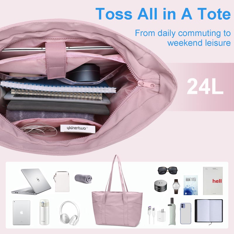CTWWFS Tote Bag for Women, Travel Essentials Large Tote Bag with Zipper, Top Handle Handbag for Travel, Work (Pink) - Image 4