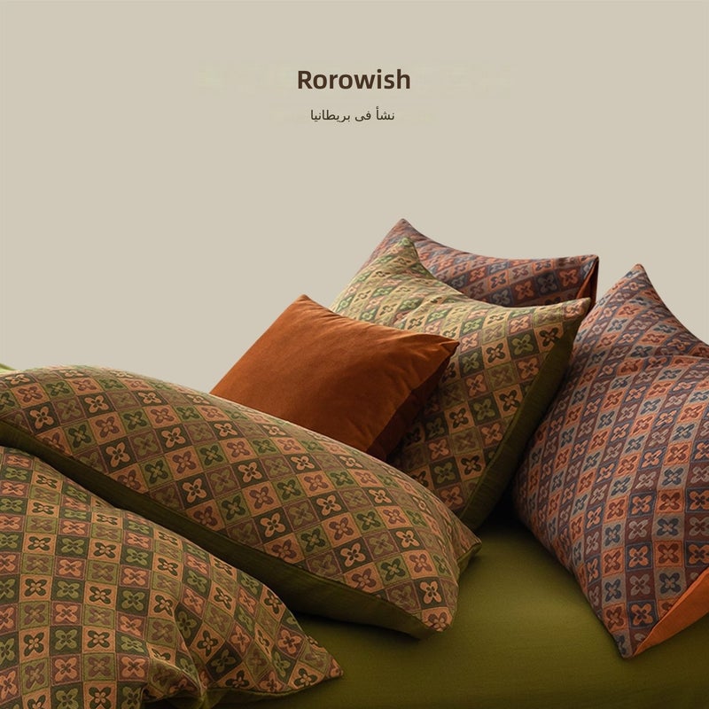 ROROWISH Vintage Breathable Double-Layer Gauze Bed Sheet Set - Blossom Shore - Green, 4 Pieces, 100TC Cotton, A-Class Safety - Image 2