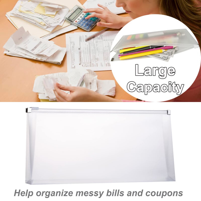 FJCA Plastic Envelopes with Zipper, 5 x 10 Clear Poly Envelope Folder for Money Receipts Coupons Bills, 10 Packs - Image 2