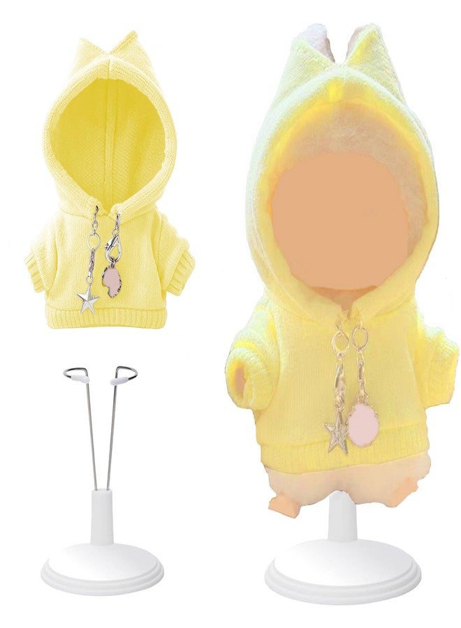 SHUOXUKE Yellow Hooded Sweatshirt Outfit for 10cm Dolls with Adjustable White Display Stand (No Doll Included) - Image 2
