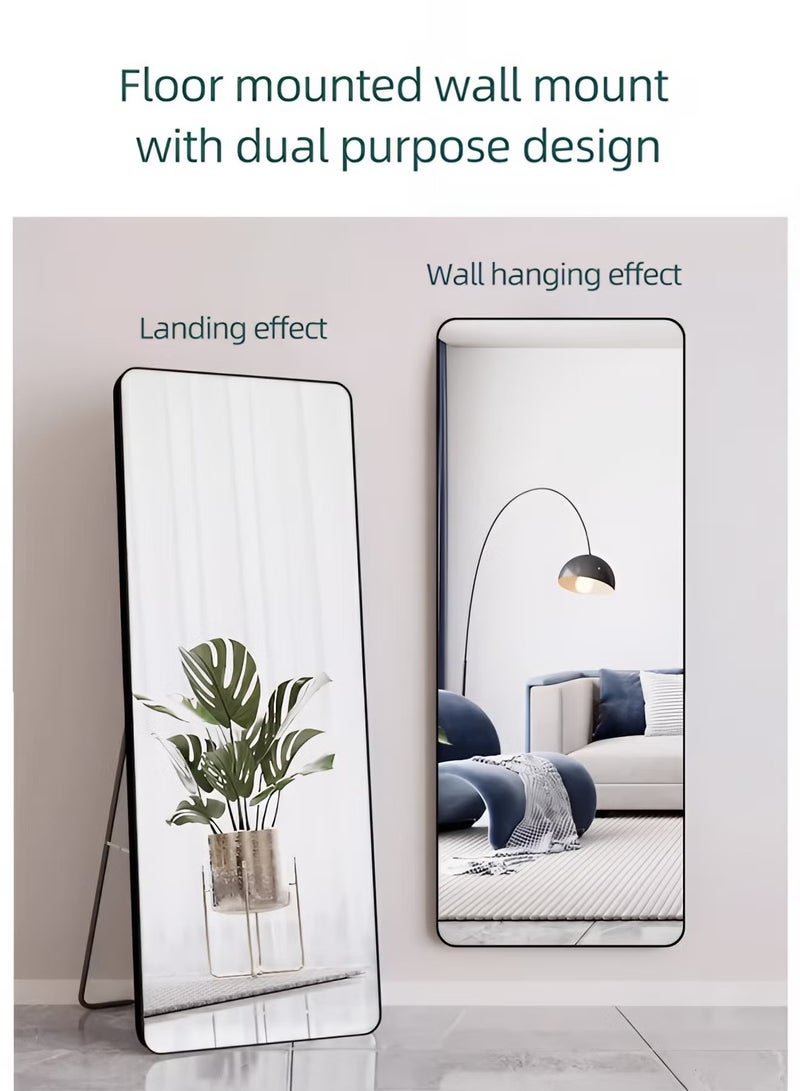 Taimi Rectangular Mirror 120x30cm with Rounded Edges, Full Length Mirror with Stand and Metal Frame, Floor Mirror, Wall Mirror Hanging or Tilt for Living Room, Bedroom, Entryway Black - Image 5