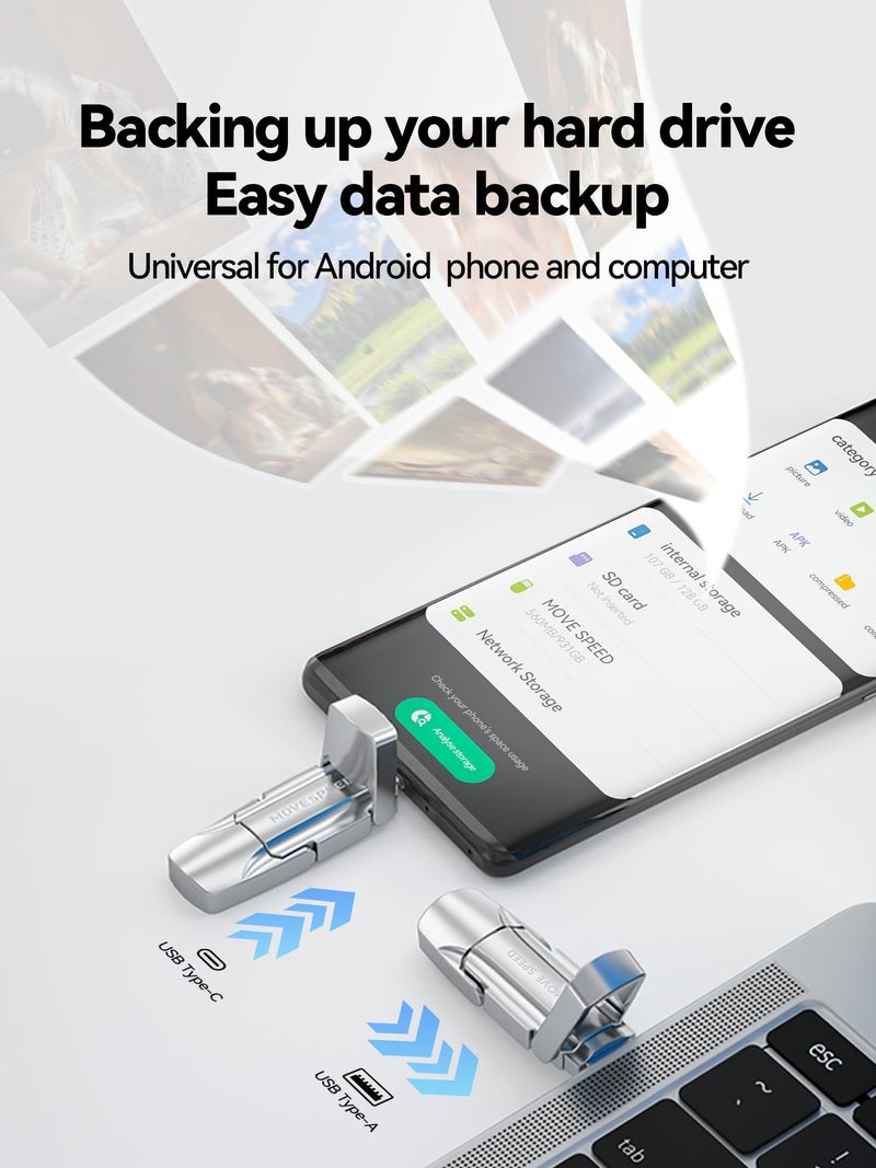 MOVESPEED MOVE SPEED 128GB Solid State Flash Drive 400MB/s High Speed Type C + USB 3.2 Drive Dual Port, Thumb Drive Compatible with iPhone 15, 16,17 Series/Android Phone/MacBook/Audio/Smart TV(1 Pack) - Image 4