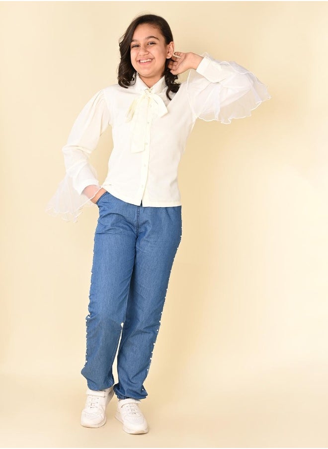 LILPICKS Balloon Sleeve Shirt with Embroidered Jogger Jeans Set  - Image 5