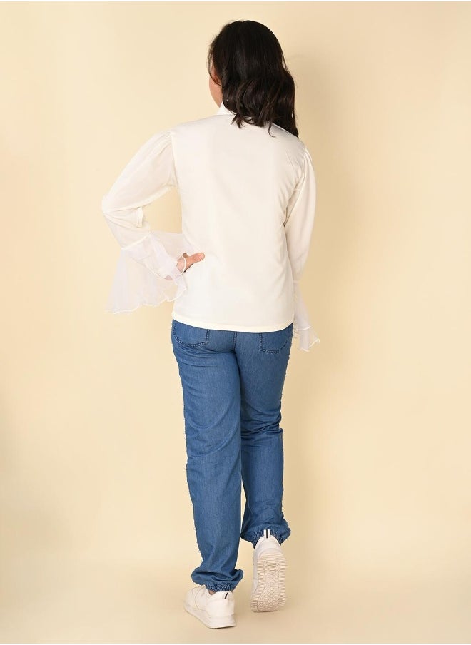 LILPICKS Balloon Sleeve Shirt with Embroidered Jogger Jeans Set  - Image 2