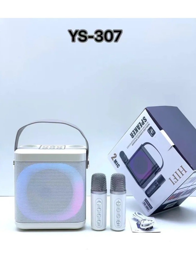 YS307 Home Karaoke Portable Bluetooth Speaker Dual Wireless Microphone White  - Image 2