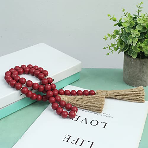 Meplait 39in Wood Bead Garland Farmhouse with Tassels,Versatile Prayer Beads Boho Chic Wall Hanging Home Decor (Burgundy) - Image 4