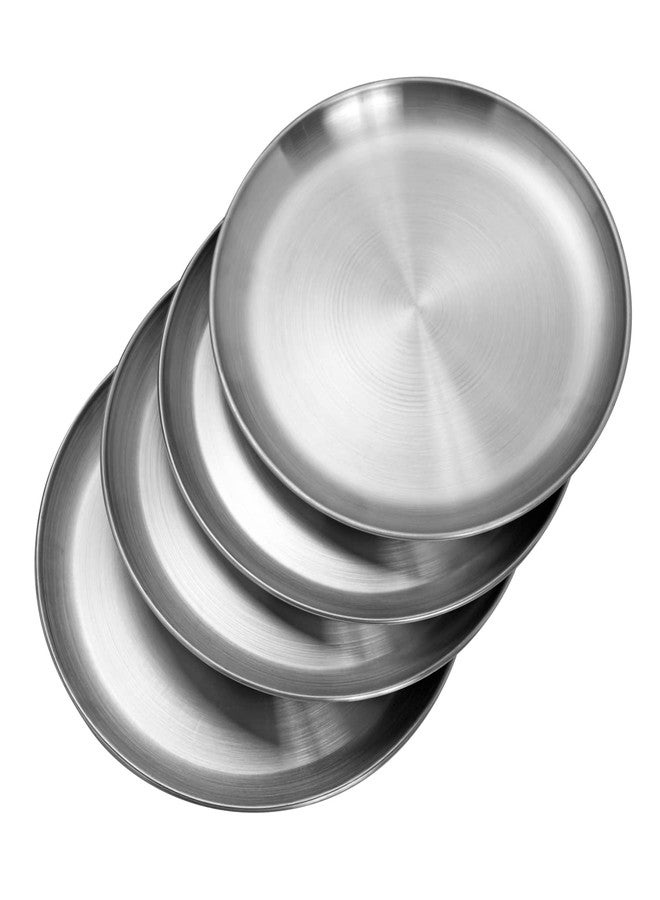 CAMBUY Stainless Steel Plates 10 inch Metal Lightweight Unbreakable Dinner Dishes Plates Set Non-Toxin Dishwasher Safe BPA Free and Healthy (4 Pcs) - Image 1