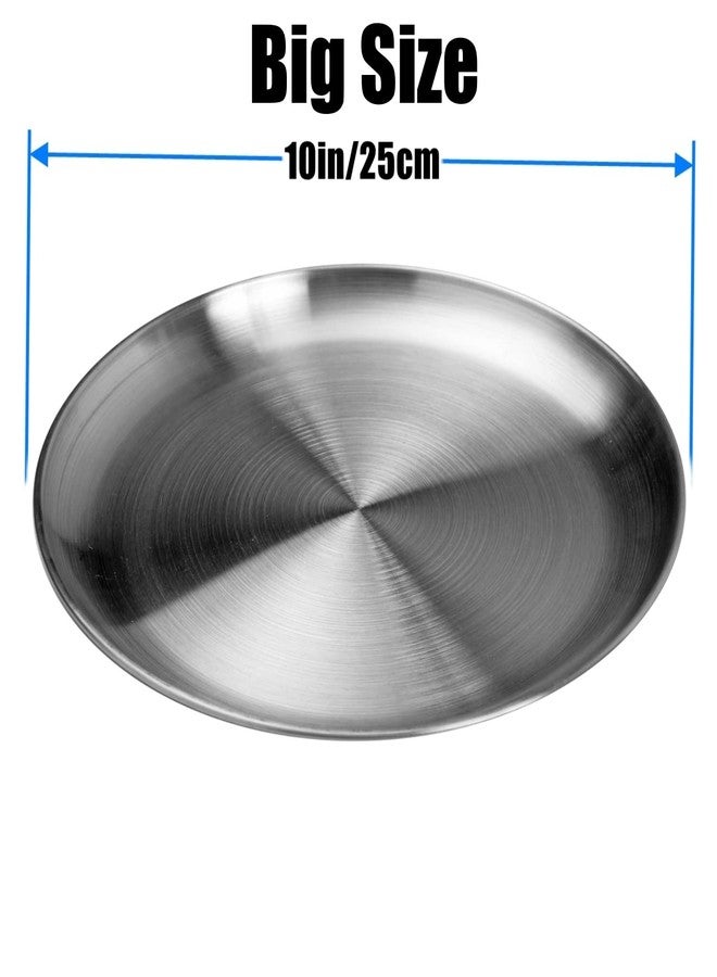 CAMBUY Stainless Steel Plates 10 inch Metal Lightweight Unbreakable Dinner Dishes Plates Set Non-Toxin Dishwasher Safe BPA Free and Healthy (4 Pcs) - Image 3
