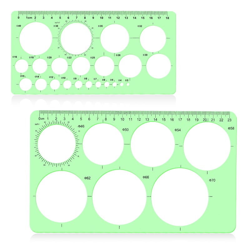 LOKUNN 2 Pcs Circle Template for Drawing Ruler Quilling Tool Round Hole Ruler Tool MultiFunction Round Plastic Geometric Stencil Rulers Drawing Set for Studying Designing Office