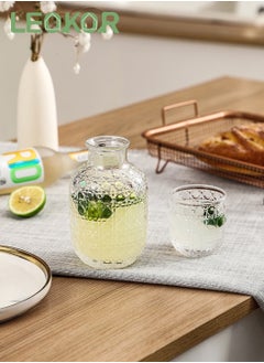 LEOKOR Carved Glass Juice Pitcher Vintage Water Carafe Set With Tumbler  - Image 4